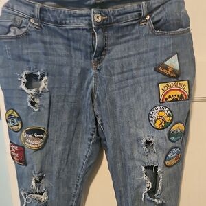 Torrid Blue Boyfriend Jeans with Colorful Patches